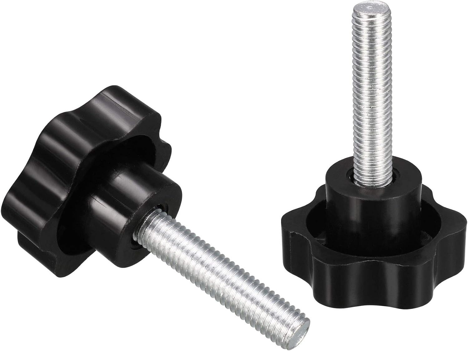 uxcell Clamping Screw Knob, 48mm Dia Plum Hex Shaped Grips Star Knob M10 x 45mm Male Thread, 4pcs, Black With Silver Finish, M10*45 - Image 4