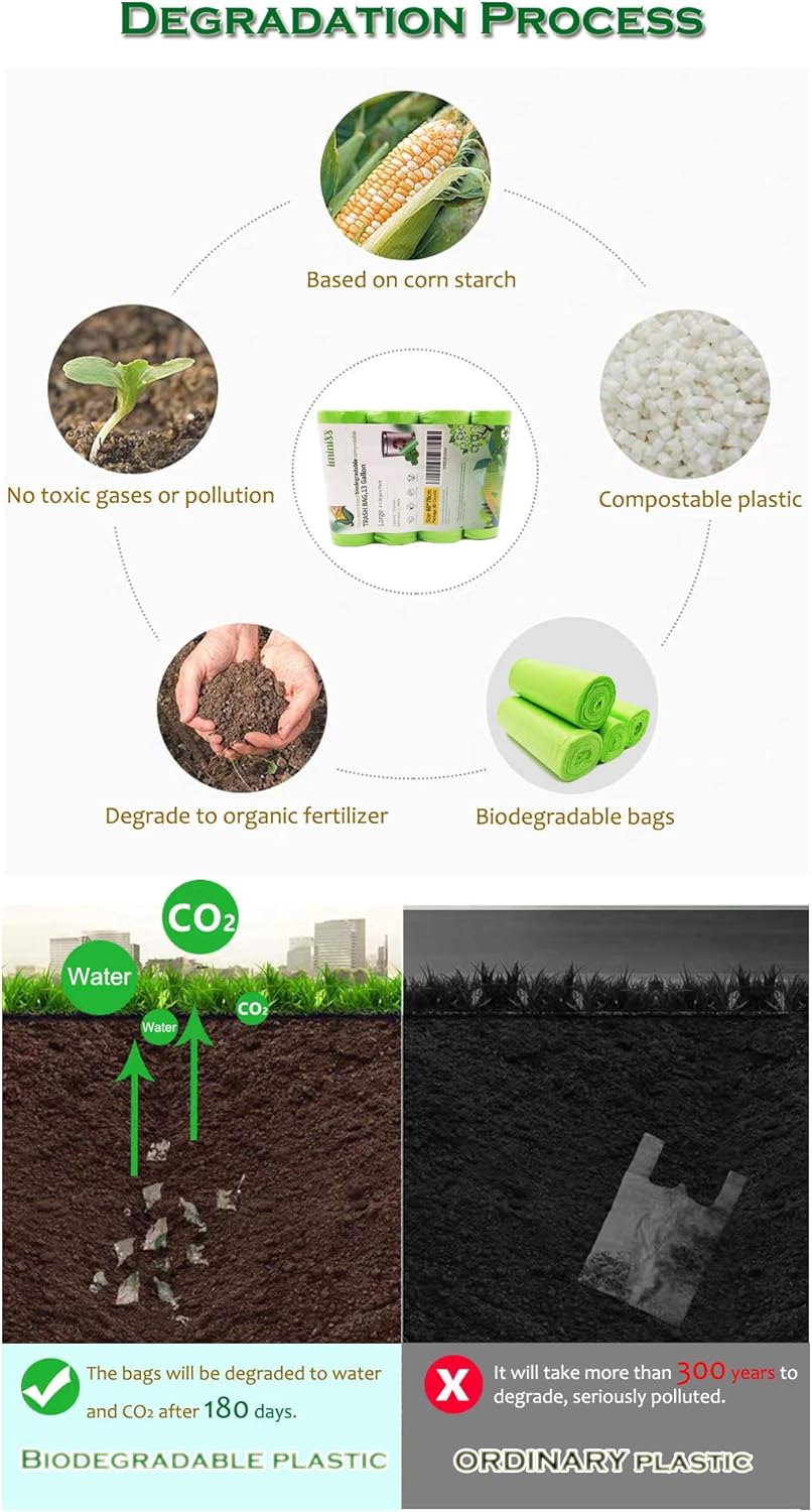 13 Gallon 80 Pcs Biodegradable Compostable Trash Bags – Transparent Green Bags – Strong and Leak-Proof – Compostable Trash Bags – Multipurpose Bin Bags for Bedroom, Bathroom, Kitchen, Office, Etc.: Health & Personal Care