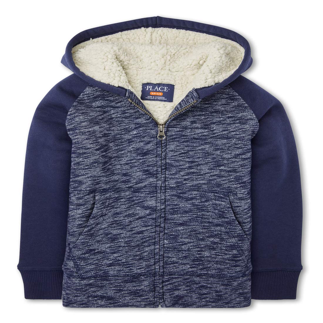 The Children's Place Boys' Marled Sherpa Fleece Zip Up Hoodie, Tidal, L