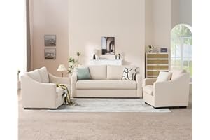 AMERLIFE Modern Sofa, 3 Piece Set Extra Deep Seat Sofa with Slope Armrests, Comfy Sofa Couch for Living Room, Apartment, Lounge Room (Beige)