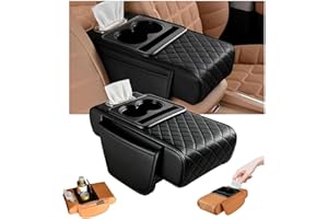 Multifunctional PU Leather Car Armrest Box Mat,2026 Upgrade 5-in-1 Center Console Cover Cushion,with 2Storage Bags Cup Holder