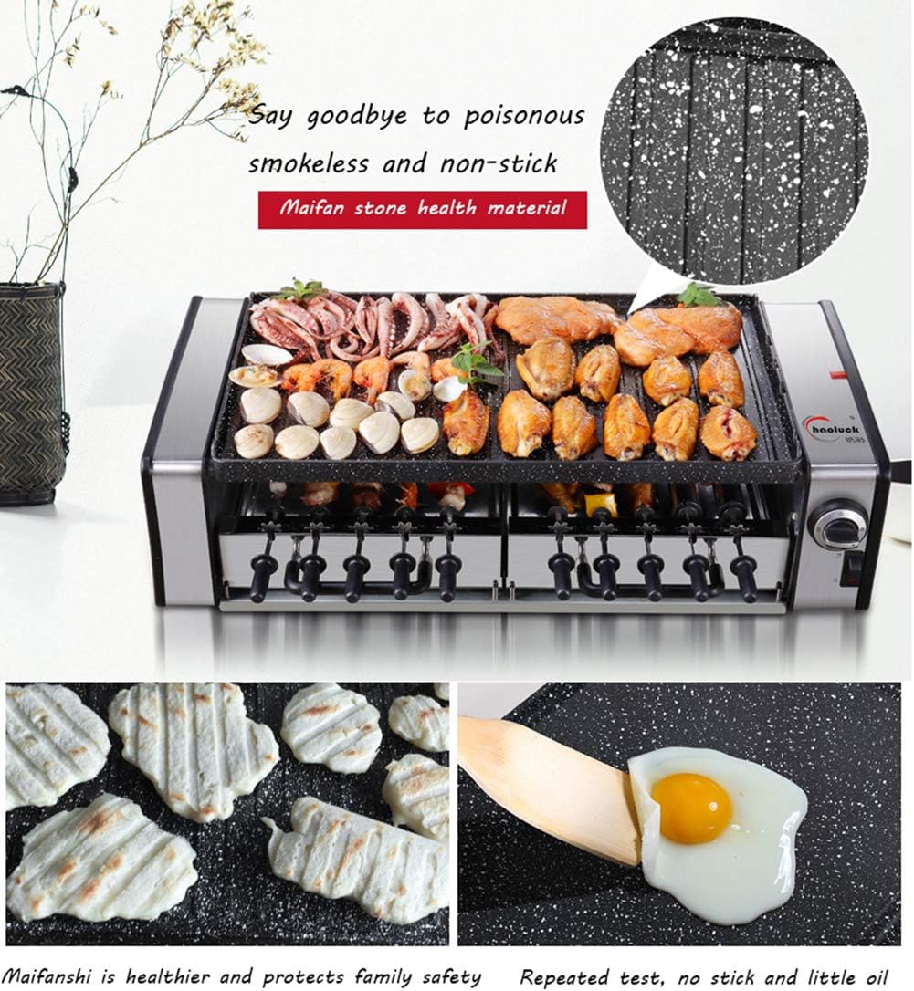 review HOSUAI Smokeless Grill Electric Grill Indoor Grill Adjustable Temperature 1500W 360 ° Automatic Rotation Design with 2000W Transformer