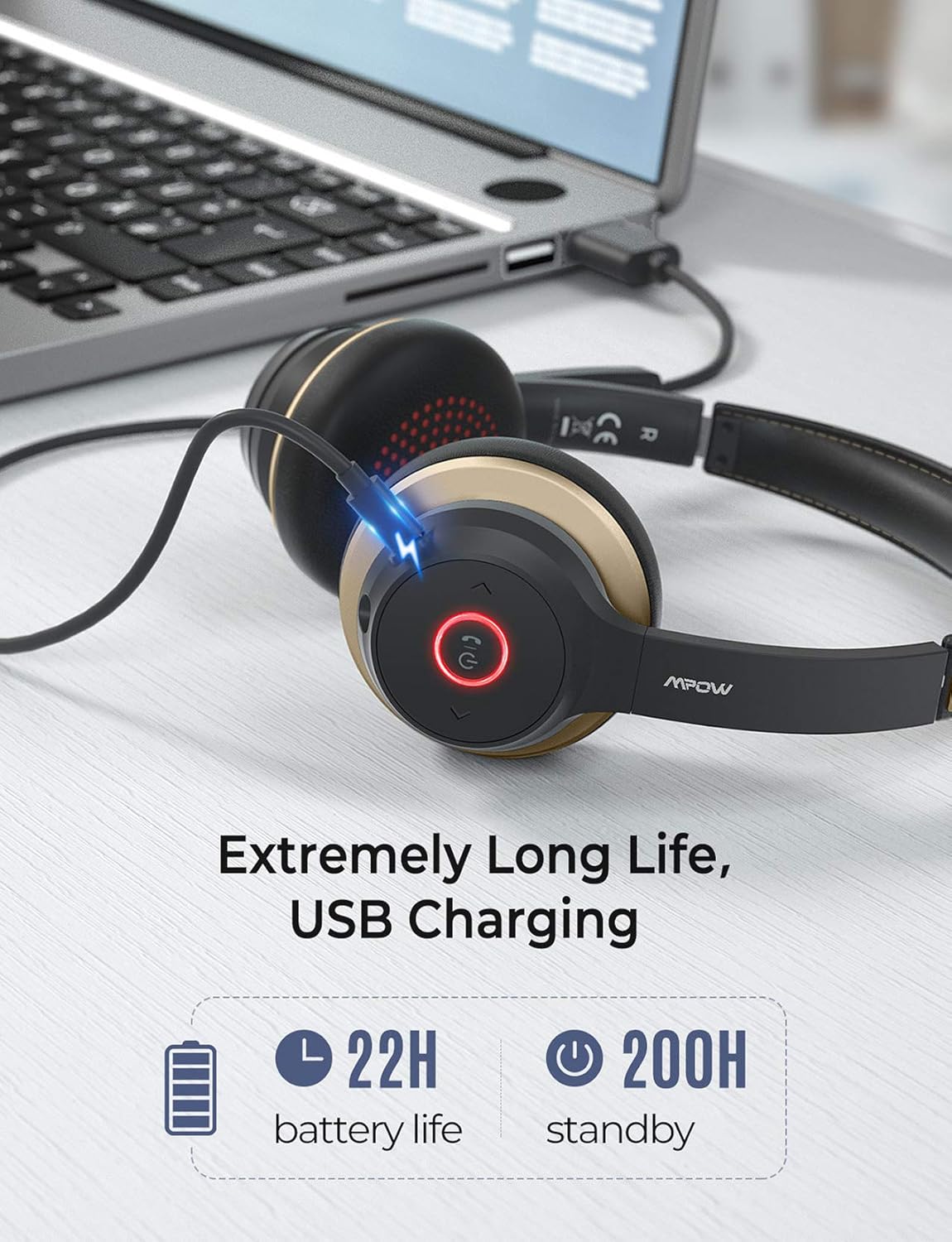 Mpow Bluetooth Headset V5.0 with Dual Microphone, Wireless PC Headphones,CVC8.0 Noise Canceling, On Ear for Computer,Cell Phone, Call Center, Office, Skype, 22 H Talk Time,Soft Earpad (Wired Optional): Electronics