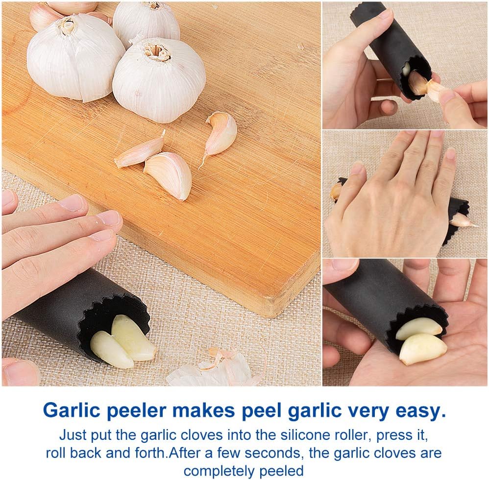 DXYD Garlic Press Rocker, New Kitchen Stainless Steel Garlic Mincer Crusher, Matching Stainless Steel Dessert Spoon and Silicone Roller Peeler and Cleaning Brush: Kitchen & Dining