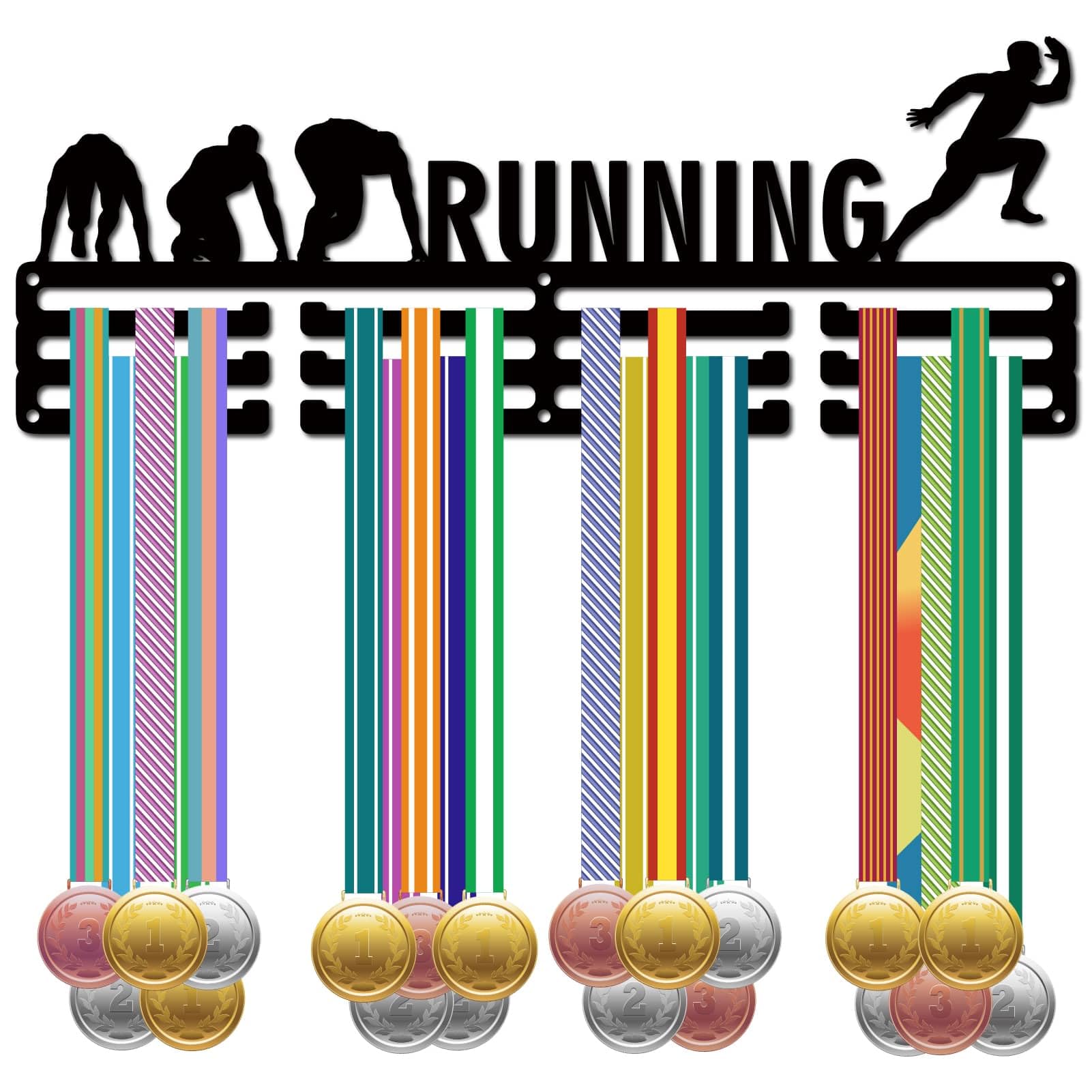 CREATCABIN Running Medal Holder Display Medal Hangers Black Wall Mount Frame Sports Hanging 60 Medals Organizer Rack for Marathon Running Competition Medal Awards Hanging 15.7x5.9Inch