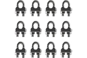 HSTECH 12PCS 1/4 Inch M6 304 Stainless Steel Wire Rope Cable Clip Clamp, Used for Anything That Involves Cable Clips: Rigging, Temporary Guardrail Systems, Securing Loads, Hanging Banners Or Flags