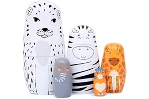 Moonmo - Nesting Doll Polar Bear -Animal Wooden Nesting Dolls Matryoshka Animal Figures-Set of 5 Dolls
