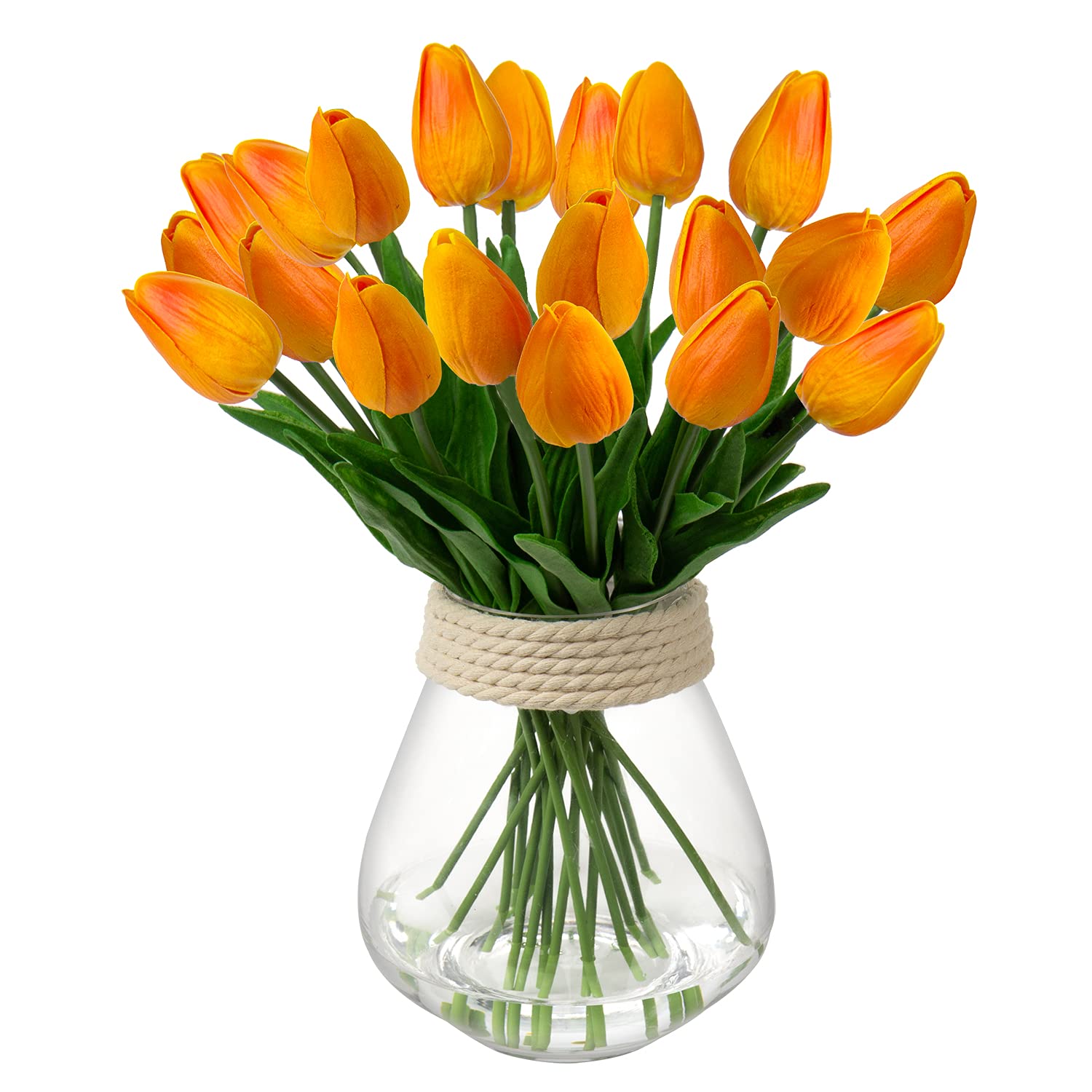 Briful 20PCS Artificial Tulips Real Touch Orange Artificial Flowers Bulk Fake Tulips PU Latex Material Faux Flowers Wedding Bouquet for Garden Party Home Decoration