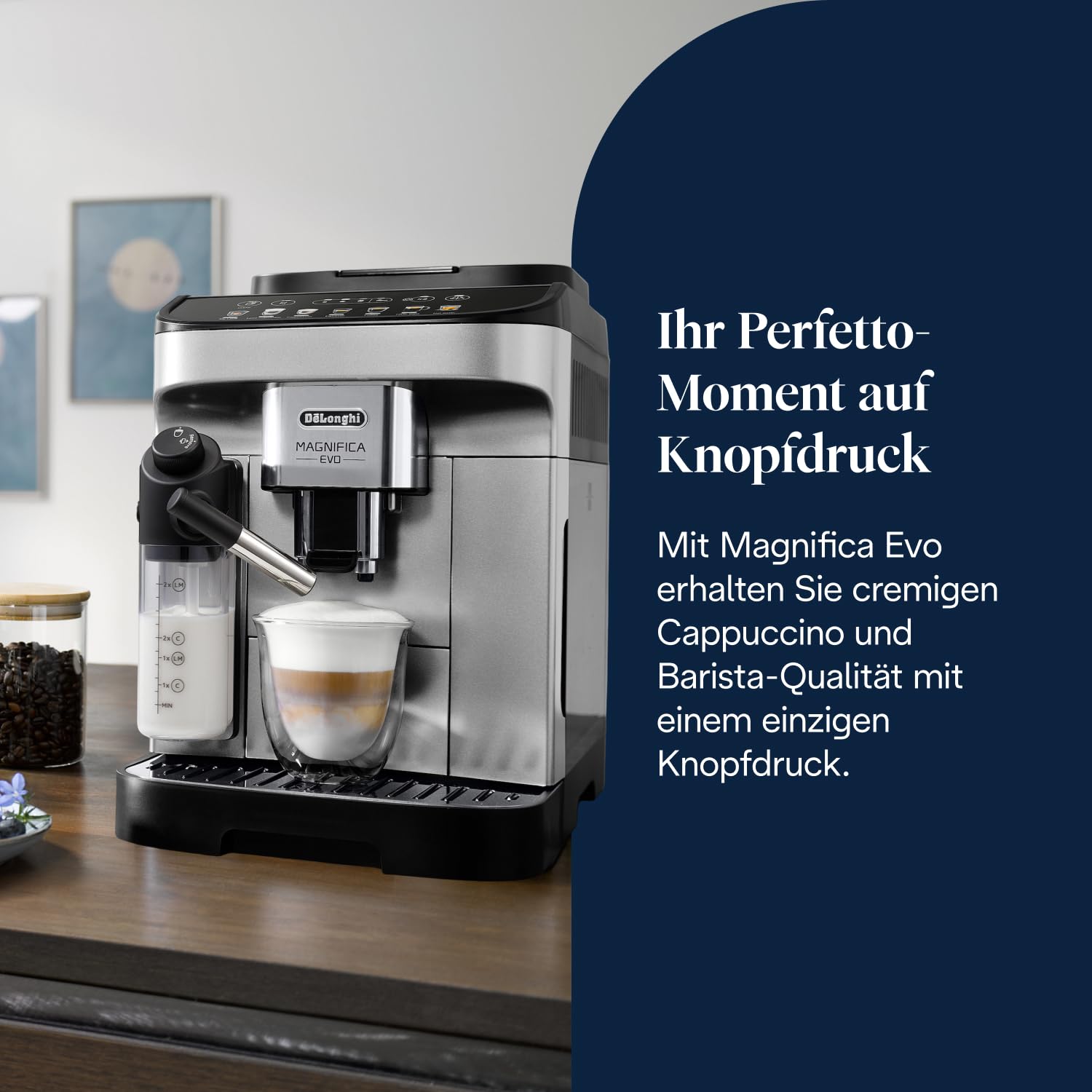 De’Longhi Magnifica Evo - Kaffeevollautomat mit Vollautomatischem cremigen Milchschaum, 7 One-Touch-Getränke, Cappuccino & Espresso, Kaffeemaschine, Soft-Touch-Bedienfeld, Silber (ECAM292.81.SB) 2