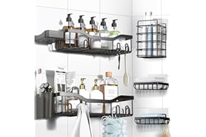 NESOMI Shower Caddy Adhesive Shower Organizer 7-Pack, Rustproof Stainless Steel Bathroom Shelves, Large Capacity No-Drill Rack Storage Accessories with Soap Dish Toothbrush Holder &24 Hooks Home Decor