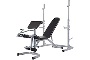 BalanceFrom RS 60 Multifunctional Workout Station Adjustable Olympic Workout Bench with Squat Rack, Leg Extension, Preacher Curl, and Weight Storage, 800-Pound Capacity, Gray