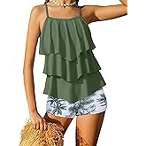 Jrbybazy Girls Swimsuit 2 Piece Tankini with Shorts Tiered Ruffle Swimwear Adjustable Straps Bathing Suit 6-14Y