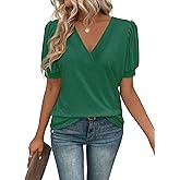 Enunube Tshirts Shirts for Women Plus Size Spring Clothes Short Sleeve V Neck T Shirts Cute Trendy Tunic Blouses Beach Fashion Casual True Classic Tees,Dark Green, L-Old