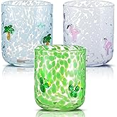 SiliFine 3 Pcs Icon Juice Glasses, 14oz Stemless Drinking Glasses Set, Ideal for Gift & Summer Beach Party Drinkware (Tropical)