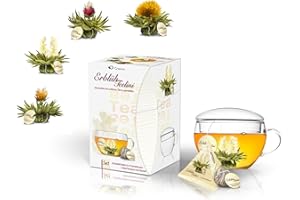 Creano Tea Gift Set Blooming Tea in Cup Size - 8 pcs Flowering White Tea with Glass Tea Cup - 7oz (200ml)