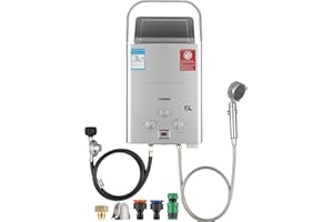 POXURIO Tankless Water Heater, 1.58GPM 6L Propane Water Heater, On Demand Hot Water Heater with Portable handle, for Outdoor Camping, RV, Boat, Cabins, Barn
