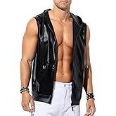 Arjen Kroos Men's Metallic Hoodie Vest Sequin Zip Up Sleeveless Rave Disco Shiny T Shirt with Pockets
