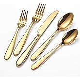 40-Piece Gold Silverware Set, Flatware Set for 8, Food-Grade Stainless Steel Tableware Cutlery Set, Mirror Finished Utensil Sets for Home Restaurant, Forks Spoons and Knives Set, Dishwasher Safe