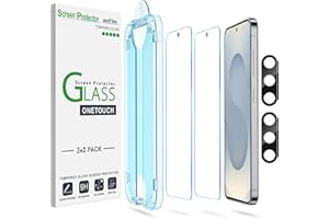 amFilm Auto-alignment OneTouch for Samsung Galaxy S25+ Plus 6.7'' Screen Protector + Camera Lens Protector, Tempered Glass, 30 seconds Installation, Bubble Free, Case Friendly, Anti-Scratch [2+2 Pack]