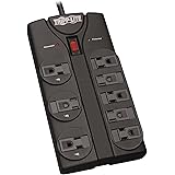 Tripp Lite TLP808B 8 Outlet Surge Protector Power Strip, 8ft Cord Right Angle Plug, Black, Lifetime Insurance