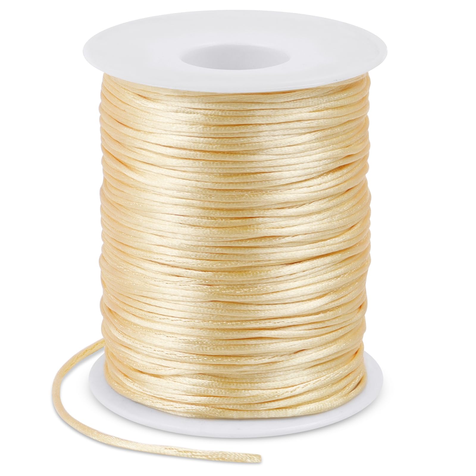LEREATI Satin Cord 1.5mm x 100m Nylon Cord Bracelet Thread, Rattail Silk Beading Thread Jewellery String for Making Bracelet, Necklace, Chinese Knot, DIY Crafts (Beige)