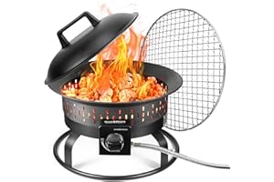 GasBRUH 19″ Outdoor Portable Propane Fire Pit with Grill Grate, Cover&Carry Handle,Fireplace,60,000 BTU Propane Firepit,Portable Gas Fire Pit for Outside Patio, Camping,RV, Smokeless Gas Firebowl