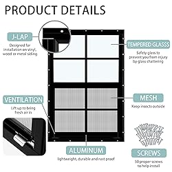 Tandefio 2 Pcs 18'' x 27'' Black Shed Window