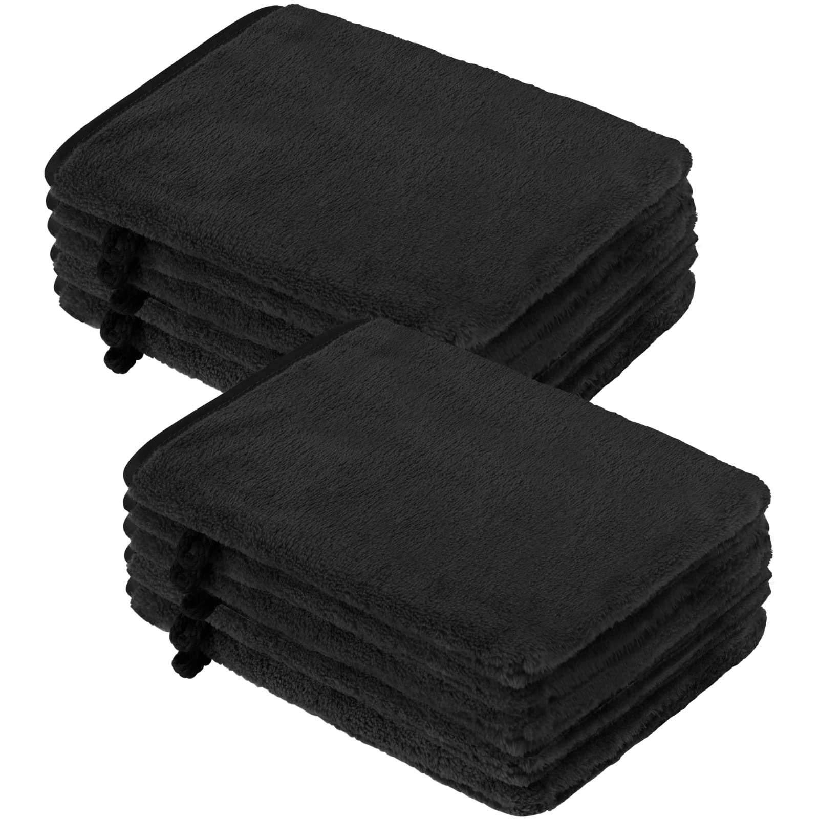 PHOGARY 10 Pack Black Microfiber Body Wash Mitts, Flannel Soft Face Mitten, Bath Spa Cloth, Reusable Makeup Remover Mitt Gloves, European Style Wash Cloth,6×8inch