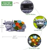 Goodeco Solar Highland Cow Garden Statue with Succulents Grey Resin view 3