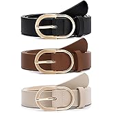 VONMELLI 3 Pack Women's Belts for Jeans Pants Fashion Gold Buckle Ladies Dress Belt