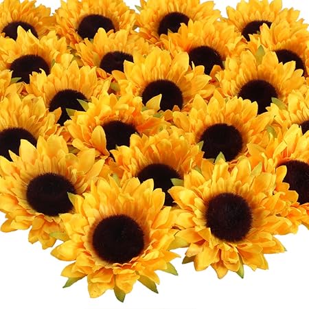 Huaesin 24 Pcs 9cm Tête De Tournesol Artificielle Fausses Têtes De Fleurs En Soie Fleurs De Tournesol Fausses Fleurs Jaunes Plante Artificielle