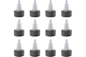 ljdeals Black & Natural Twist Top Caps, Replacement Caps for Squeeze Bottles, Dispensing Caps, Neck size 24m, made in USA, Pack of 12