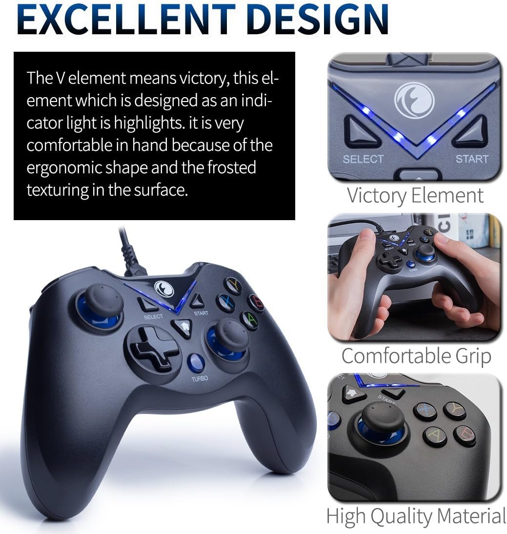 IFYOO ZD V-one Wired Gaming Controller USB Gamepad Joystick for PC(Windows XP/7/8/10) & Playstation 3 & Android & Steam (V-one[Black&Blue]): Computers & Accessories