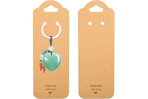 ALLWSLucky 100PCS Keychain Display Cards, 2.16'' x 6'' Handmade with Love Kraft Paper Jewelry Cards for Small Business Selling, Bulk Keychains Packaging Supplies (Kraft)