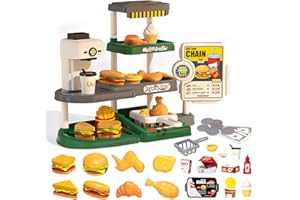 KID E WAN KidEwan Pretend Play Food Set with Cash Register Water Dispenser, Fake Food Toys Hamburger, Fried Chicken, Egg Tart, Sandwiches, Drinks, Play Kitchen Accessories for Toddler Boys Girls Ages 3+(Green)