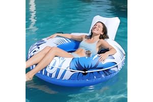 PAFOLO Inflatable River Tube Float, 53‘’Pool Float Adult, River Tubes for Floating Heavy Duty with Mesh Bottom, Water Tubes for Beach Lake Rafting, Comfortable Backrest & Cup Holders,450 lbs Weight Capacity