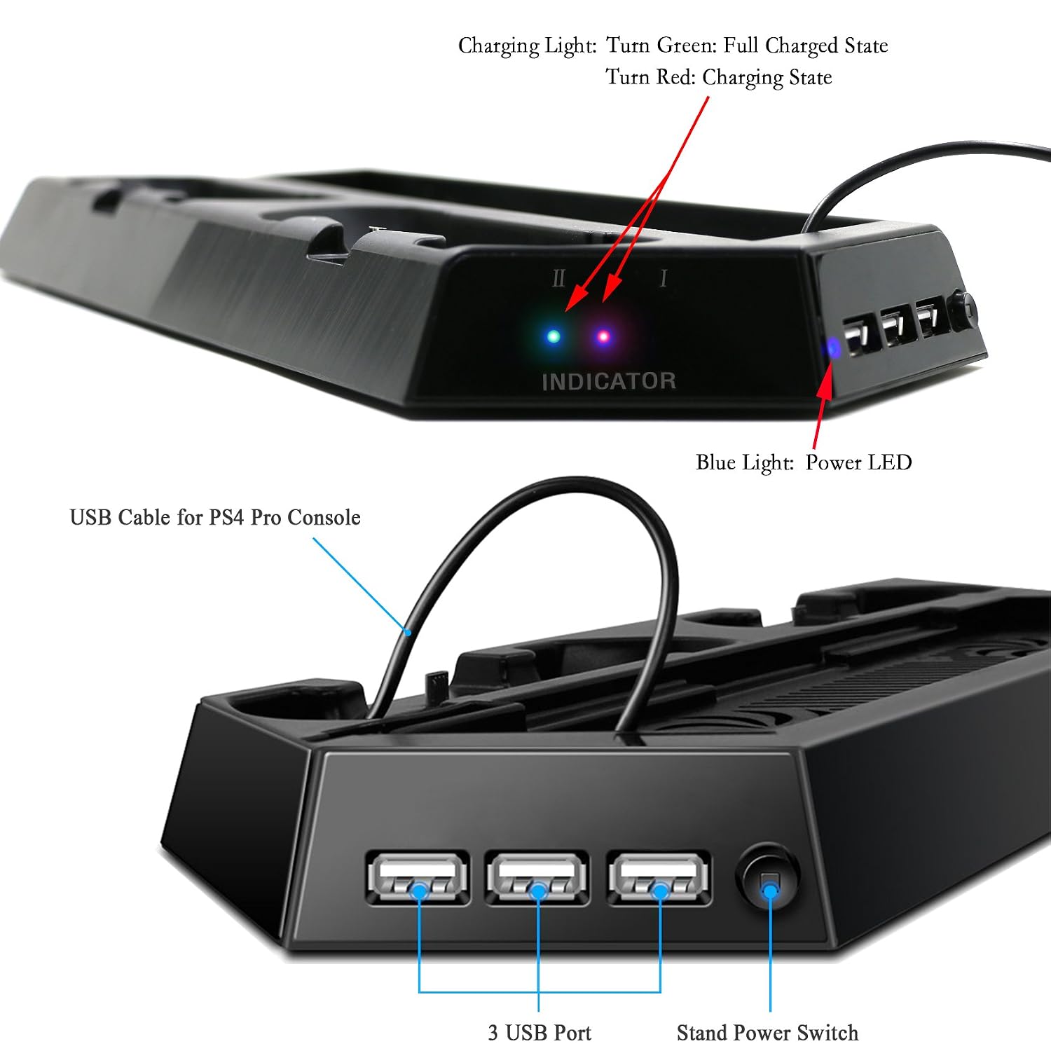 ElecGear PlayStation 4 Supporto Verticale Stand, Ventola di Raffreddamento,  Base di Ricarica Doppio Charger con 12x Giochi Games Storage per DualShock  4 Controller e PS4, PS4 Slim, PS4 Pro
