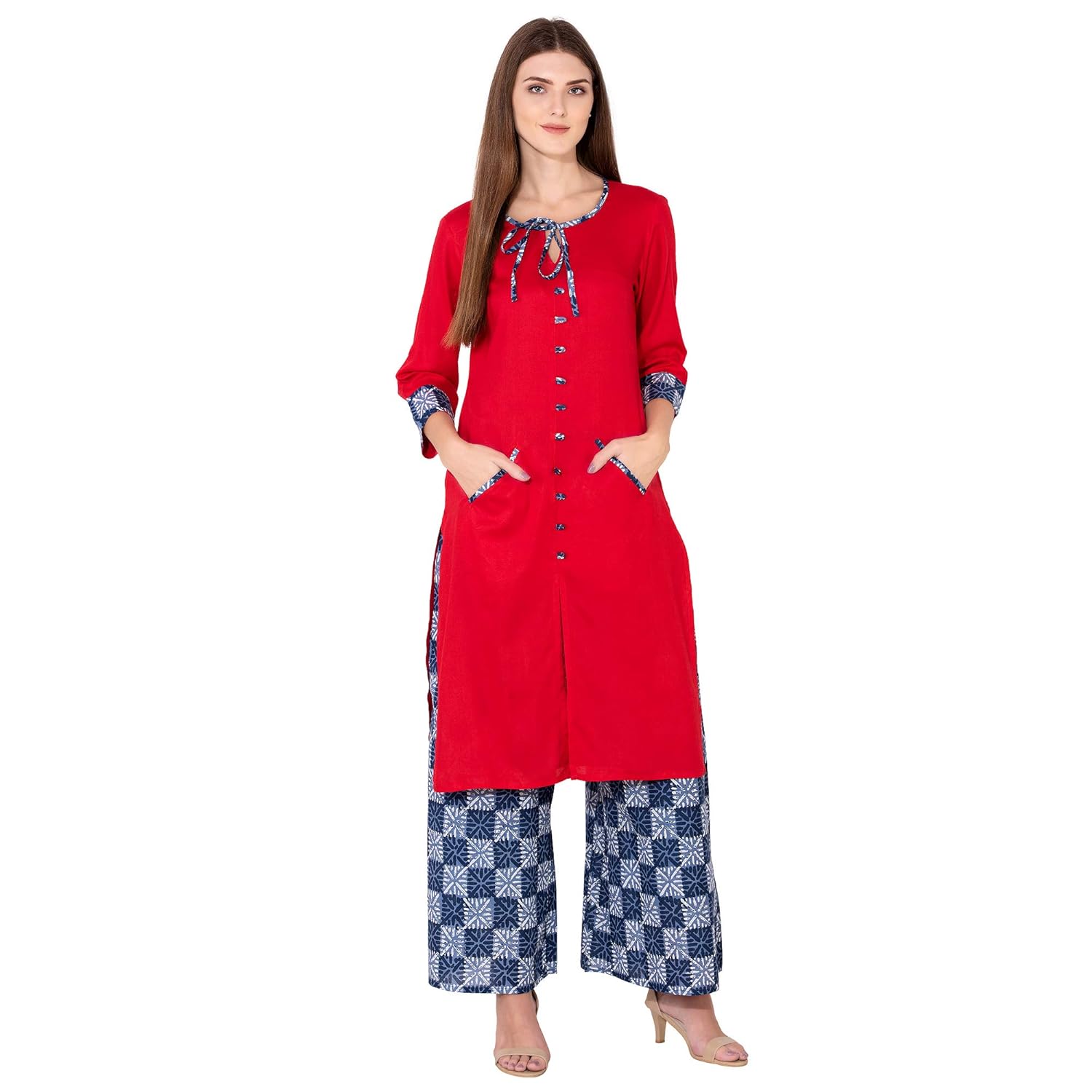 sanganeri kurti women's rayon kurta with printed palazzo set