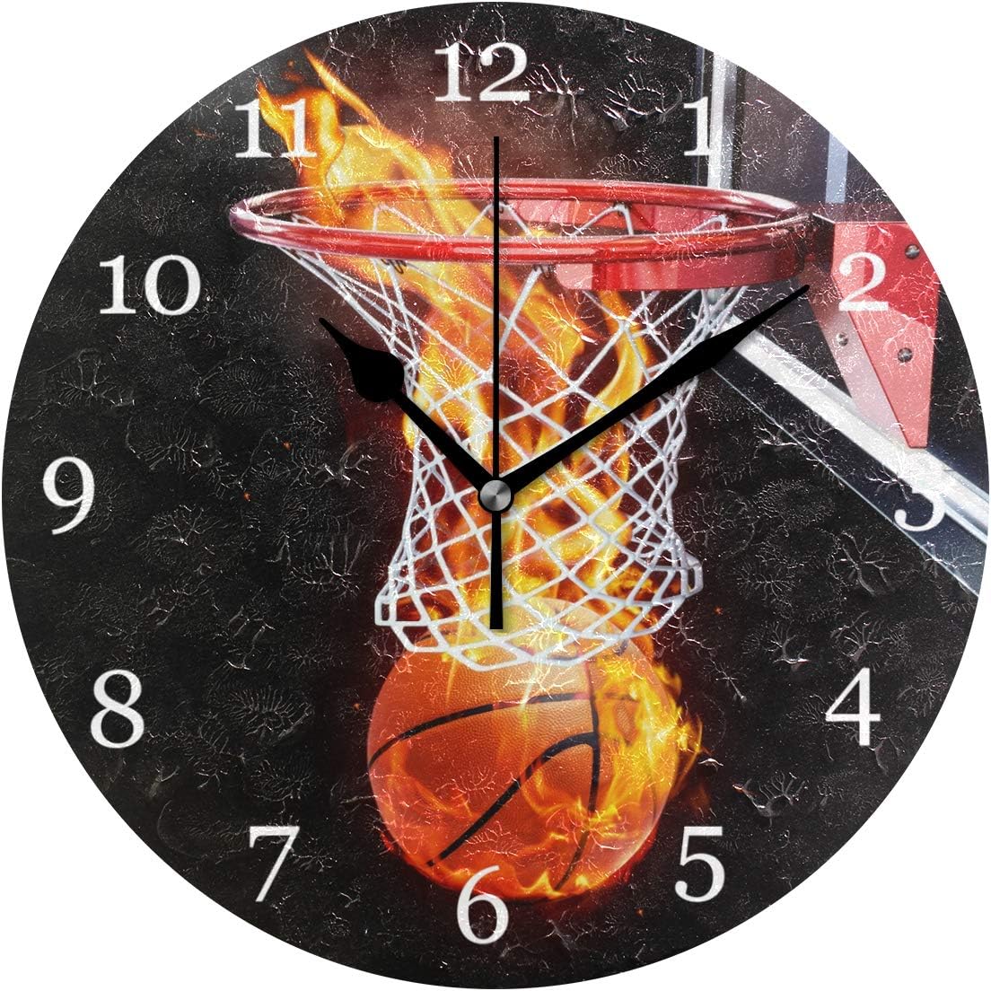 KUWT Sport Ball Flaming Basketball Wall Clock Silent Non
