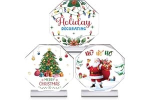 Huquary 3 Pcs Christmas Acrylic Award 5.3 Inch Merry Christmas Holiday Decorating Trophy Awards with Base Trophy Contest Medal Prize for Xmas Party Supplies, 3 Styles