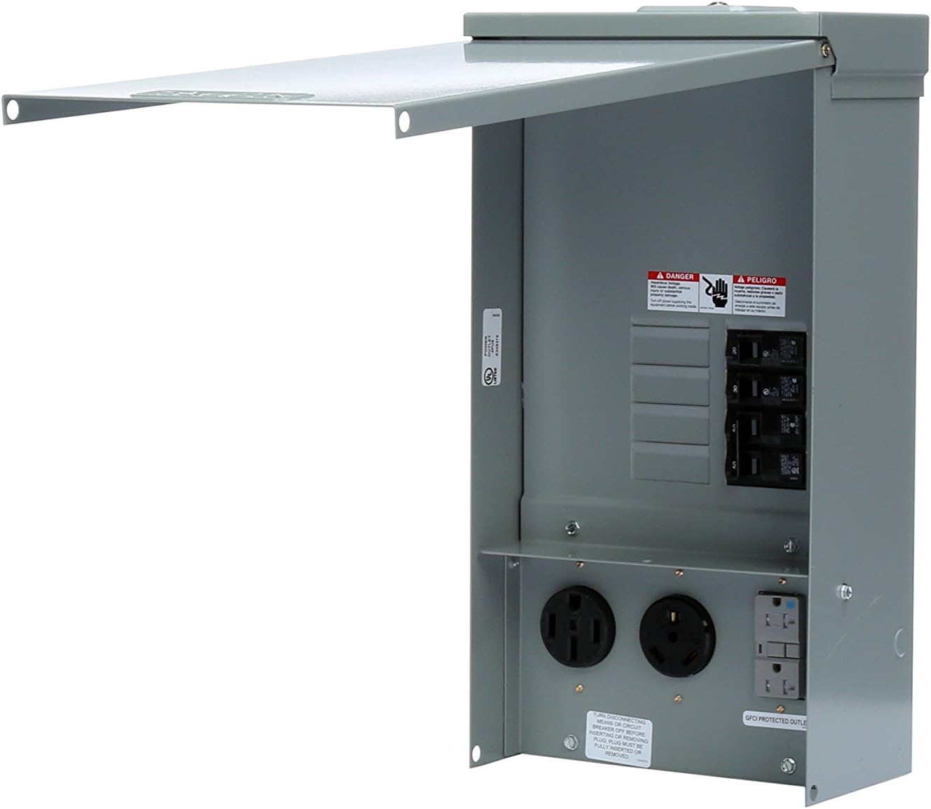 Siemens TL137US Talon Temporary Power Outlet Panel with a 20, 30, and 50-Amp Receptacle Installed, Unmetered - Circuit Breakers - 