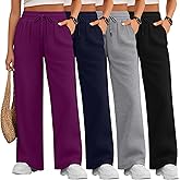 Evervibe 4 Pack Women's Plus Size Lounge Pants, Wide Leg Drawstring Yoga Pants Loose Casual Pajama Sweatpants with Pockets
