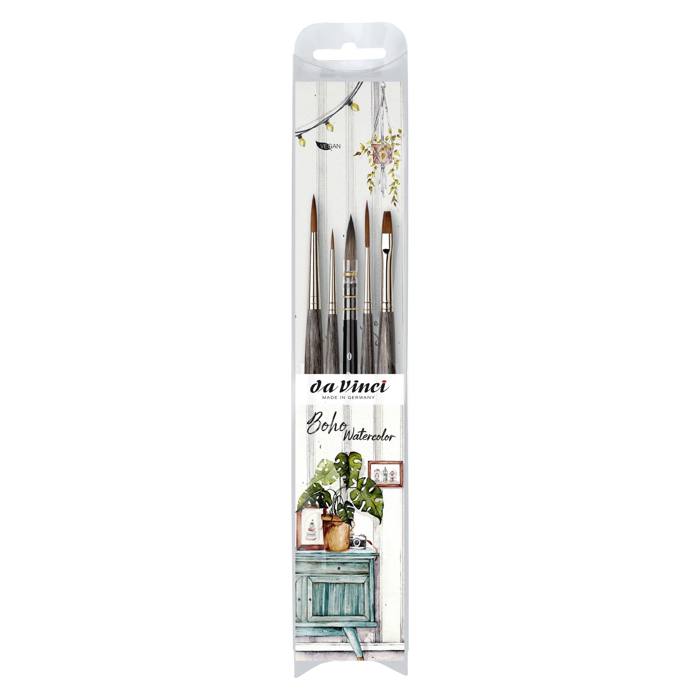 da Vinci, SIGNATURE Boho Watercolour, set, COLINEO & CASANEO, watercolour brushes, for paper, wash, boho vintage look, short handle, made in Germany, sizes 0 & 4