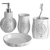 Creative Scents Vintage White 4 Piece Resin Bathroom Accessories Set | Includes Soap Dispenser, Toothbrush Holder, Tumbler Cup &amp; Soap Dish