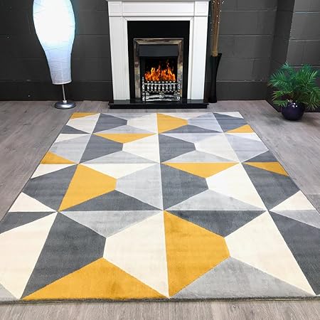Modern Style Rugs Home Accessories In Geometric Grey Cream Mustard Yellow Diamond Pattern In Soft Touch Large Living Room Rug Grey Mustard 160x230cm Amazon Co Uk Kitchen Home