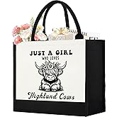 Canvas Tote Bag for Women, Cute Highland Cow Gifts for Cow Lover, Western Gift for Women Aesthetic Tote Bag Reusable Bag, Birthday Christmas Gift for Daughter Friends Sisters Who Loves Highland Cows