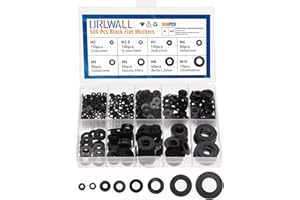 URLWALL 500Pcs Nylon Flat Washer Assortment Set, Washers Metric Sealing Spacer Gasket Ring Washers Set, 8 Sizes - M2, M2.5, M3, M4, M5, M6, M8, M10 (Black)