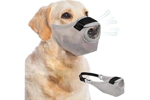 GREMCADA Dog Muzzle - Soft Air Mesh Pet Muzzle for Large Medium Small Dogs - Front Opening Design, Breathable, Adjustable, & Prevents Biting & Scavenging, Dog Mouth Cover Allows Drinking (Grey, M)