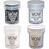 Wow! Embossing Powder Super Fine Black and White Bundle: Primary Ebony, Opaque Bright White, White Pearl, Clear Gloss, 15ML