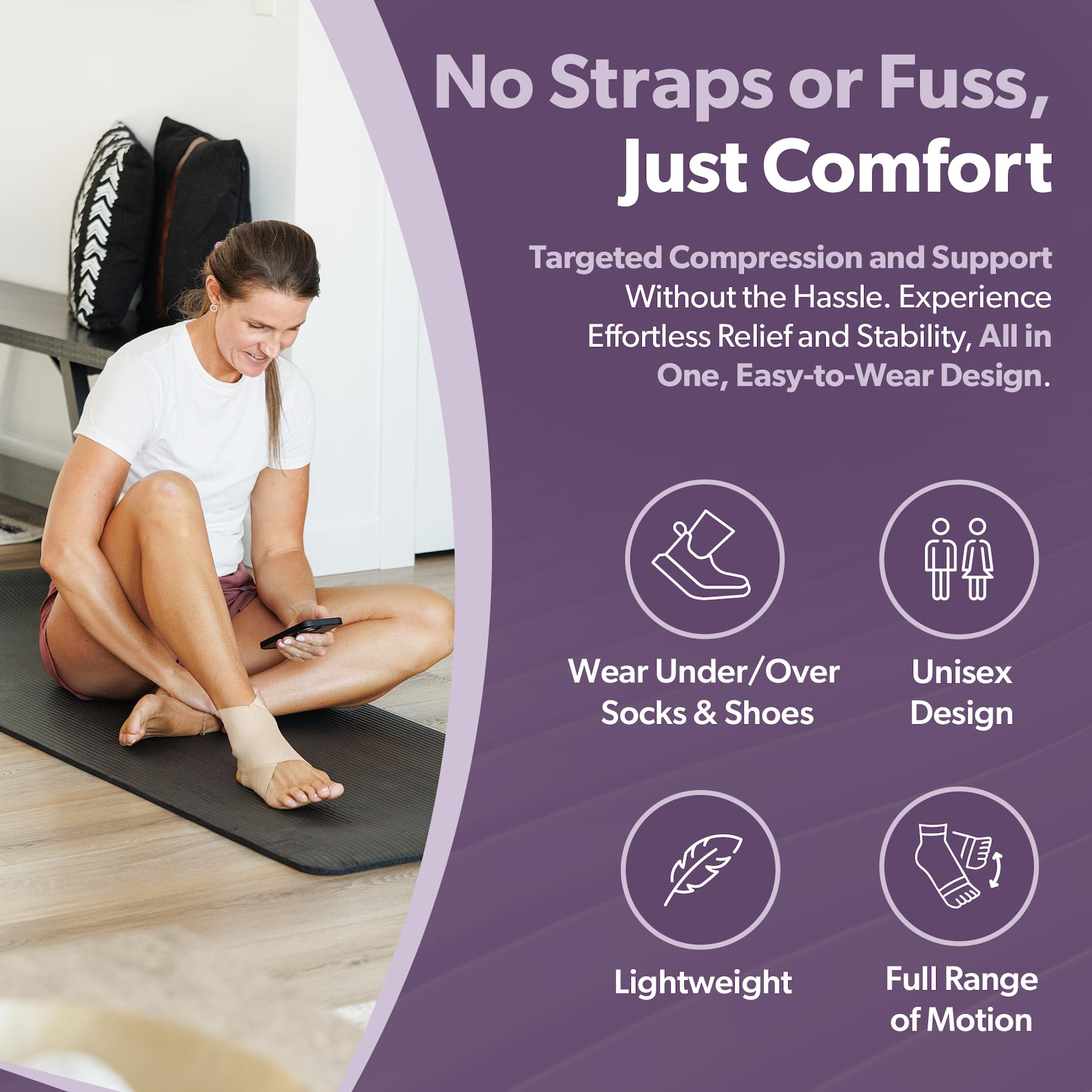 BraceAbility Elastic Ankle Support Brace - Lightweight Slip on Foot and Ankle Compression Sleeve for Gymnastics, Dance, Sports, Running, Exercise, and Sprained Ankle Swelling for Women and Men (Beige, Medium)